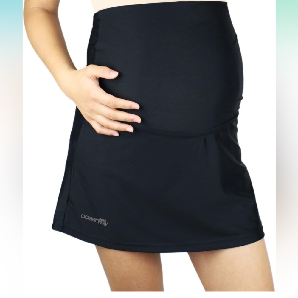 NWT High Waist Over The Belly Maternity Swimwear Swim Skirt Brief Attached (L)